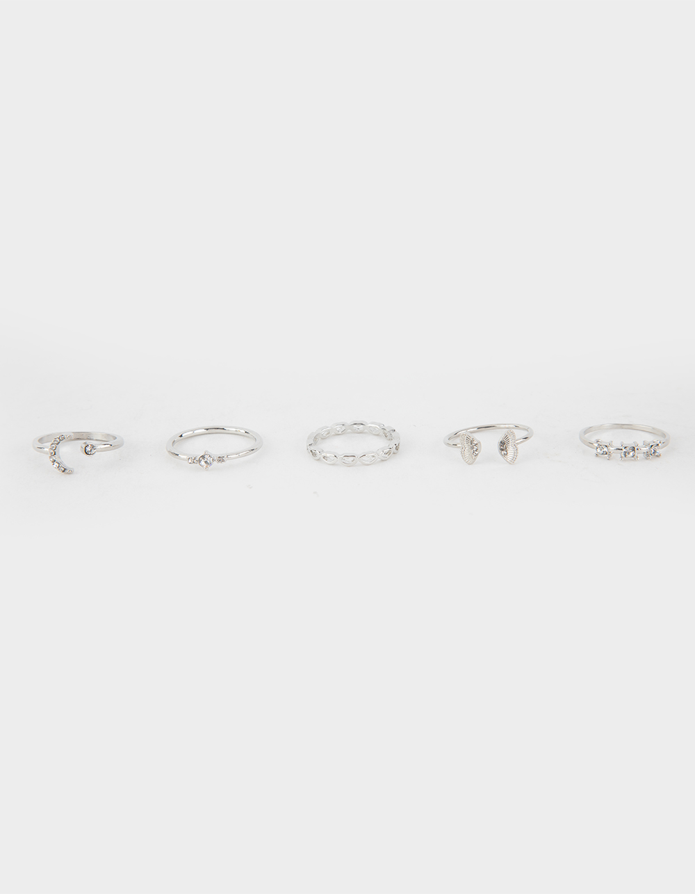 Set of Five Dainty Metal Rings Featuring Rhinestone & Twist  (87715)